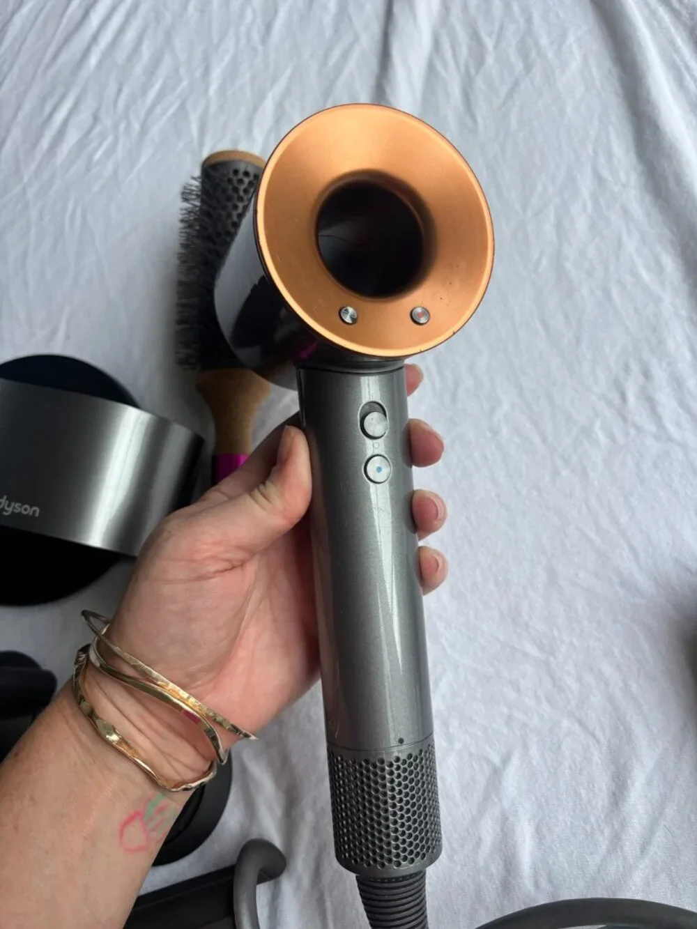 Dyson Supersonic HD07 Hair Dryer Gray Copper + Stand & Attachments